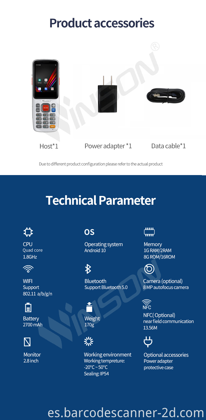 Terminal PDA portátil Winson 2D 2+16G PDA Barcode Scanner Android 4G